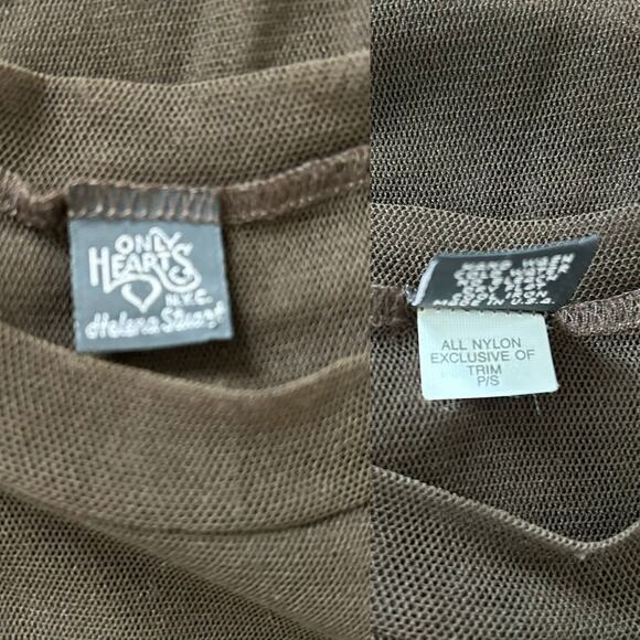 Vintage Y2K Only Hearts Brown Mesh Long Sleeve Top P/S - Picture 5 of 5